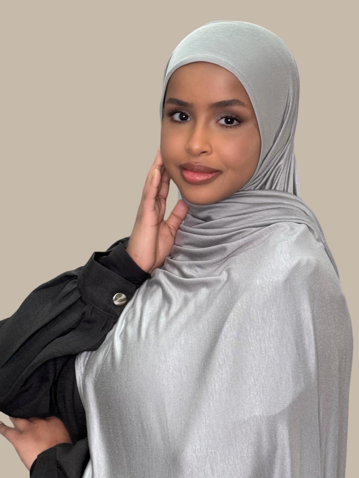 Pre-Sewn Jersey Hijab in Chic Grey - Soft & Comfortable Muslim Headscarf for Everyday Wear, Work, and Prayer
