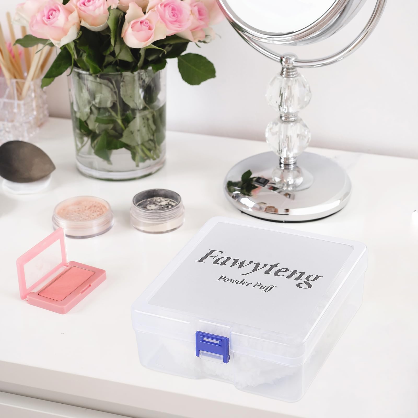 6 Inch Large Powder Puff for Body Powder - Soft Washable Makeup Sponge with Container - Face & Body Powder Applicator for Women (White) - Perfect for Loose Powder, Setting Powder & Body Talc Application