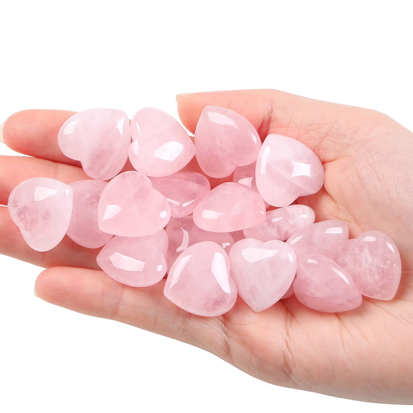 10Pcs Natural Rose Quartz Heart Stones - Polished Reiki Healing Crystals, Pink Gemstone Gifts for Mom, Mother's Day, Valentine's Day - Meditation, Yoga, Home Decor, Spiritual Healing