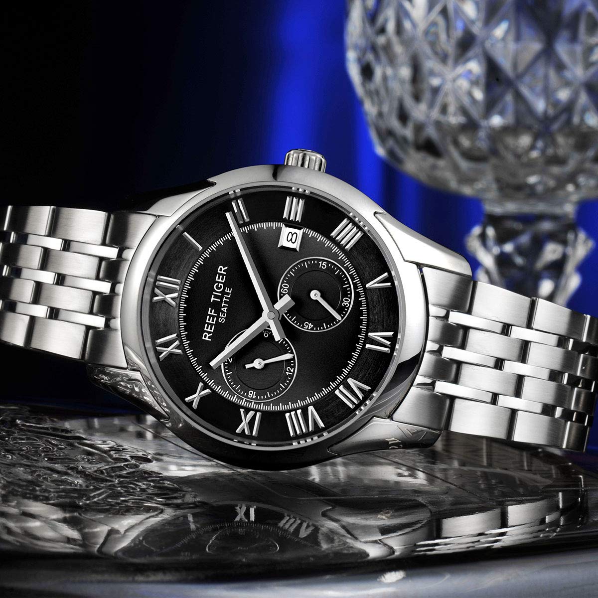 REEF TIGER Men's Luxury Automatic Watch - Stainless Steel Analog Business Dress Watch with Date Display (RGA165-YBY) | Perfect for Office, Formal Events & Professional Settings
