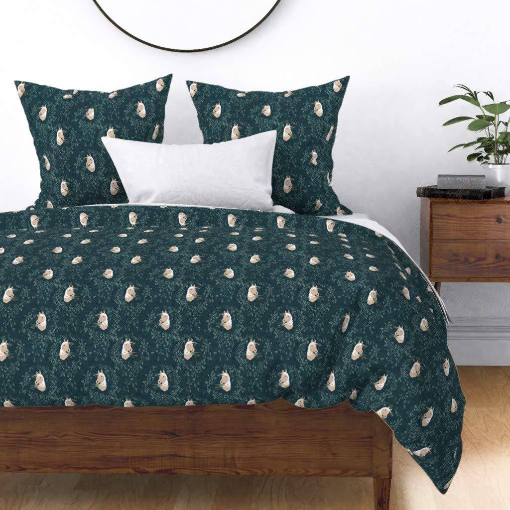 Premium Cotton Sateen Duvet Cover King/California King - Dark Teal Horse Farm Bohemian Print Custom Bedding for Farmhouse & Southwestern Decor