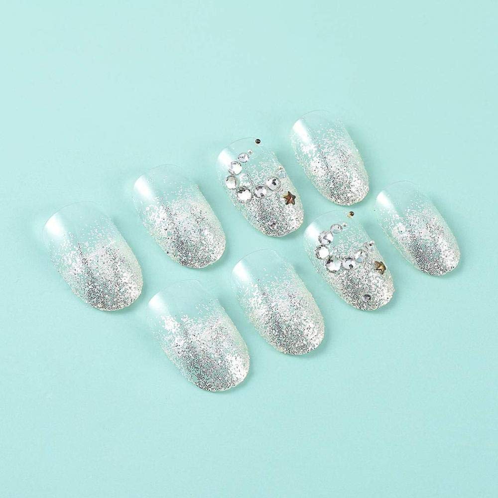 Glitter Coffin False Nails - 24PCS Short Ballerina Fake Nails with Shiny Sequins for Women & Girls | Perfect for Parties, Weddings & Special Occasions