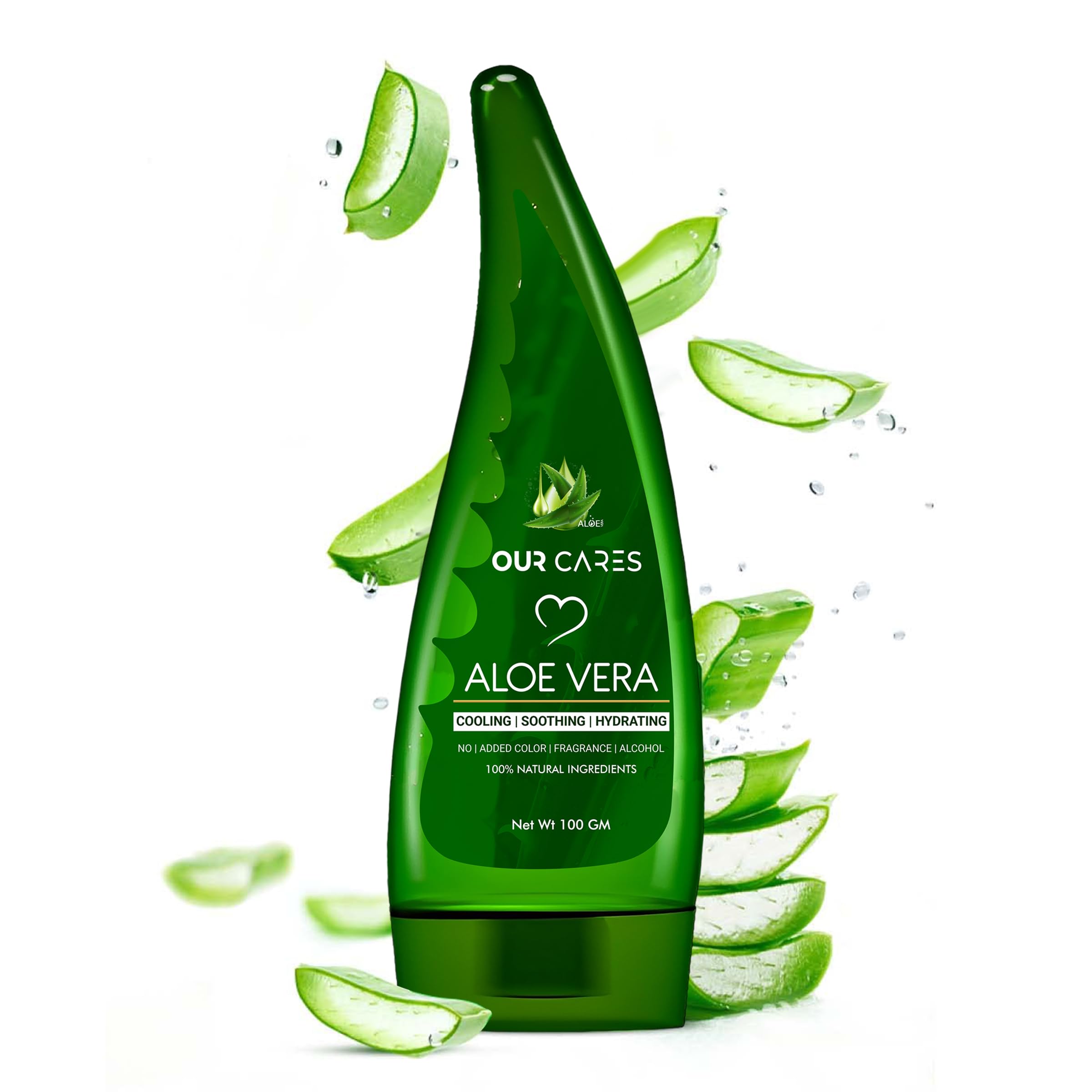 OURCARES Pure Aloe Vera Gel for Face, Skin & Hair Care | Natural Moisturizer for Glowing Skin | Paraben-Free, No Mineral Oils or Silicones | Fragrance-Free & Hypoallergenic - 100g | Perfect for Sunburn Relief, Daily Hydration & Hair Conditioning