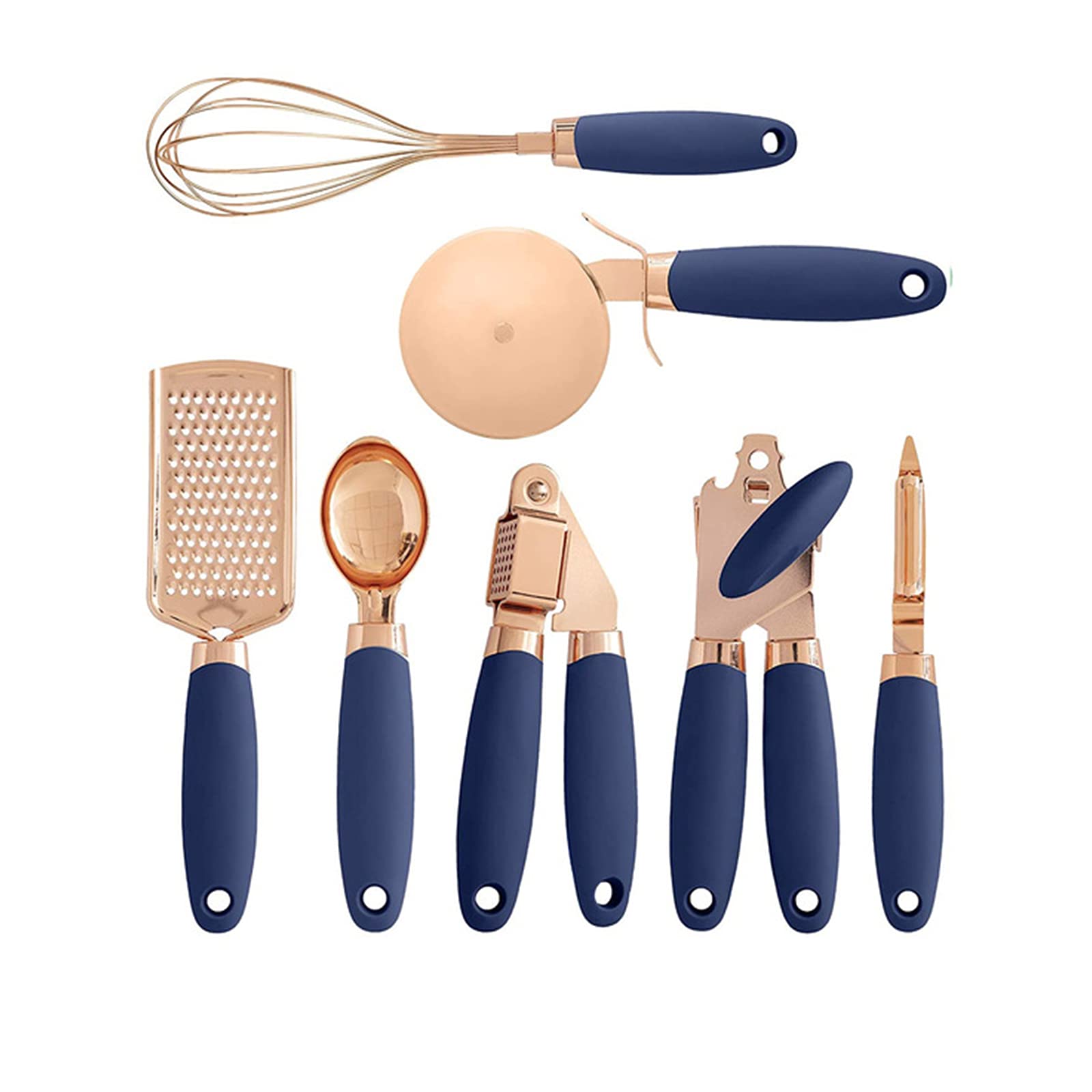 Premium 7-Piece Copper & Stainless Steel Kitchen Set - Garlic Press, Peeler, Can Opener, Whisk & Pizza Cutter - Durable Cooking Tools for Home Chefs - Perfect Gift for Housewarming & Holiday Cooking