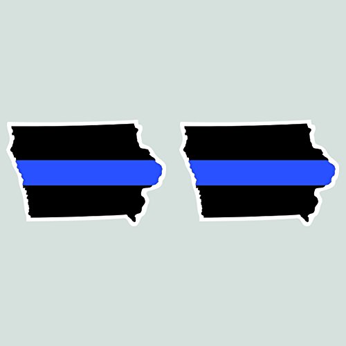 2 Pack Iowa State Shaped Thin Blue Line Sticker - Self Adhesive Vinyl Decal for Cars, Laptops & Windows - Show Support for Law Enforcement - FA Graphix IA