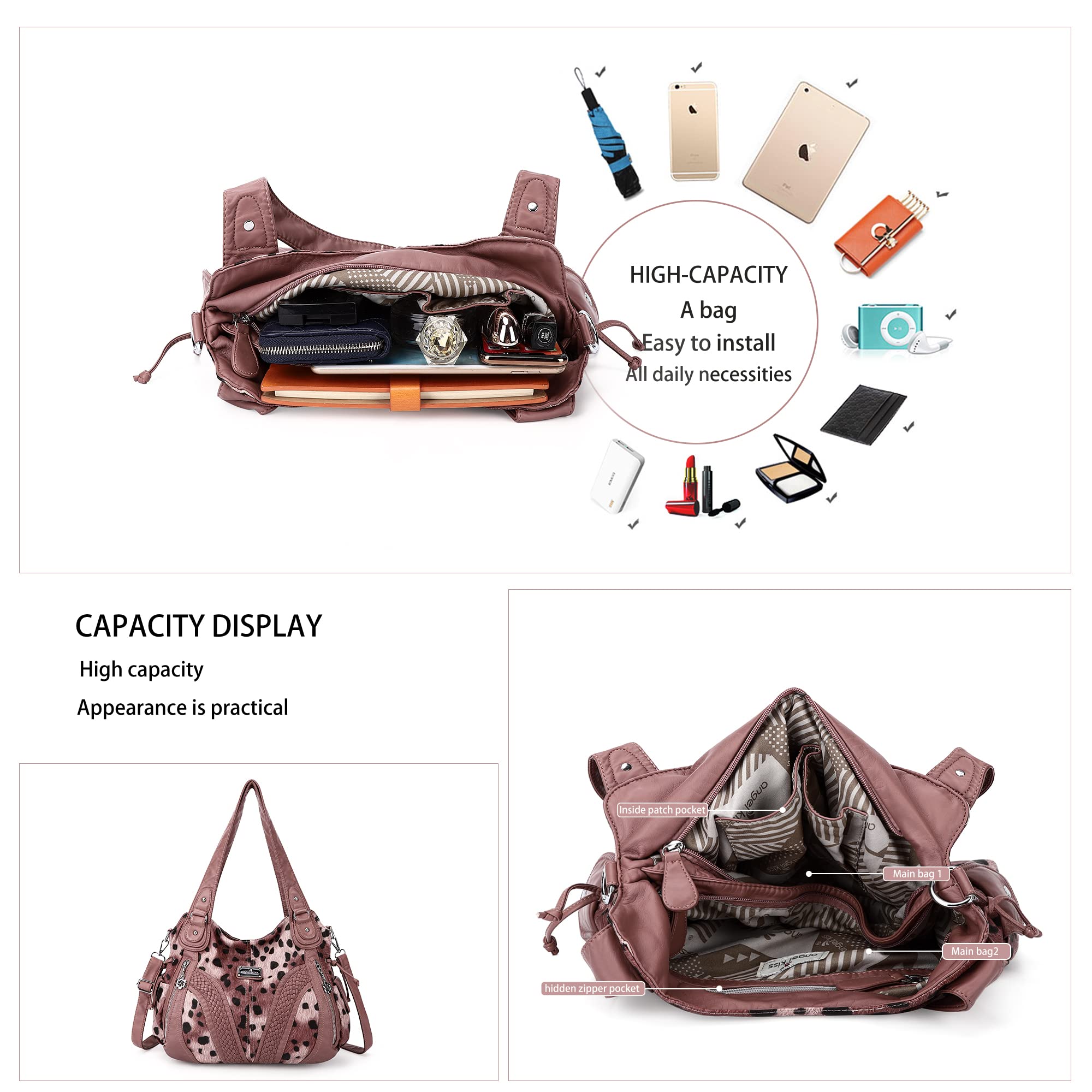 Women's Fashion Tote Bag & Shoulder Purse - Washed Synthetic Leather Top Handle Satchel Handbag for Work, Travel & Everyday Use