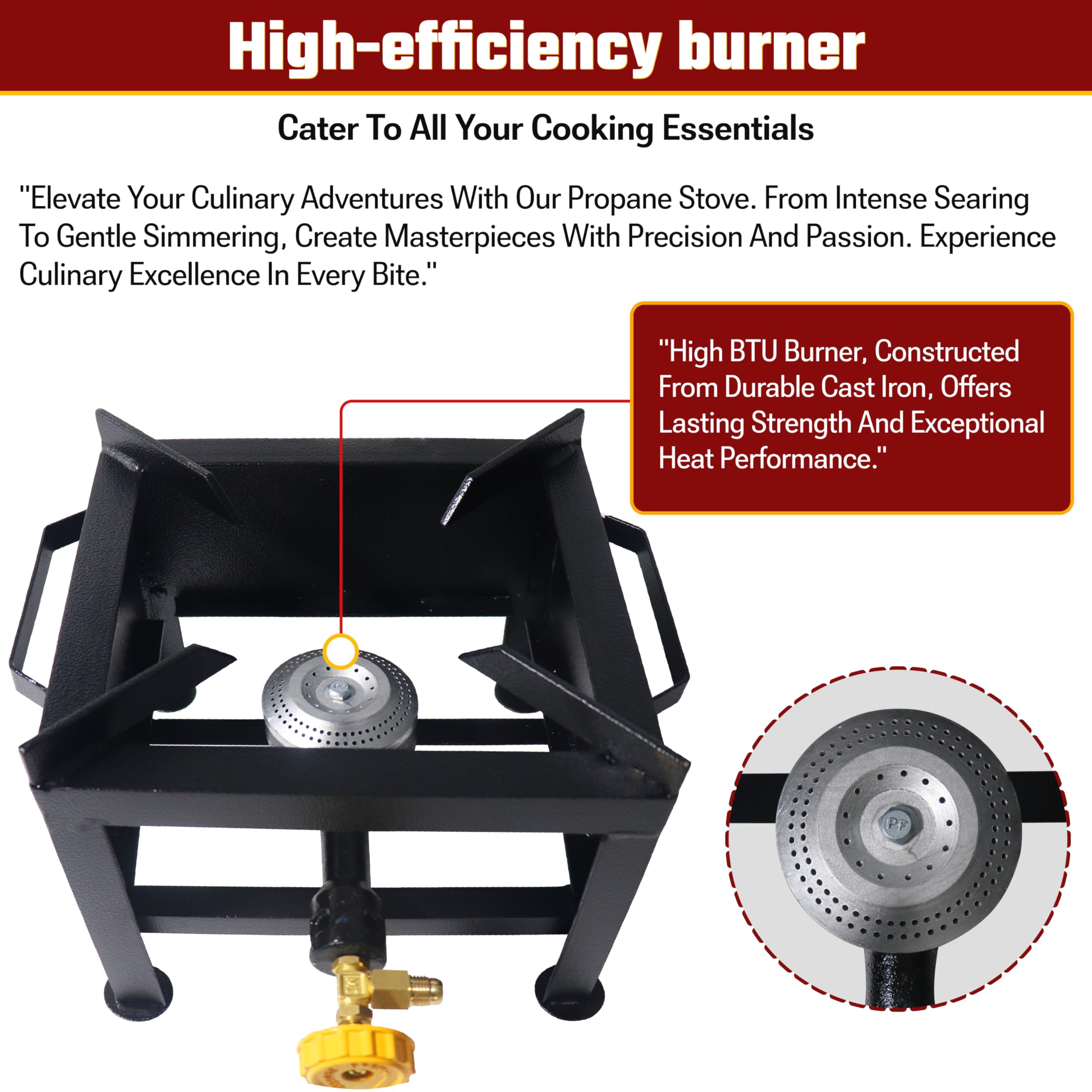 Portable Single Burner Propane Stove - Heavy Duty Cast Iron High Pressure Outdoor Cooker with High BTU for Turkey Frying, Seafood Boiling, Homebrewing & Camping | Perfect for Backyard BBQs, Tailgating & Emergency Cooking
