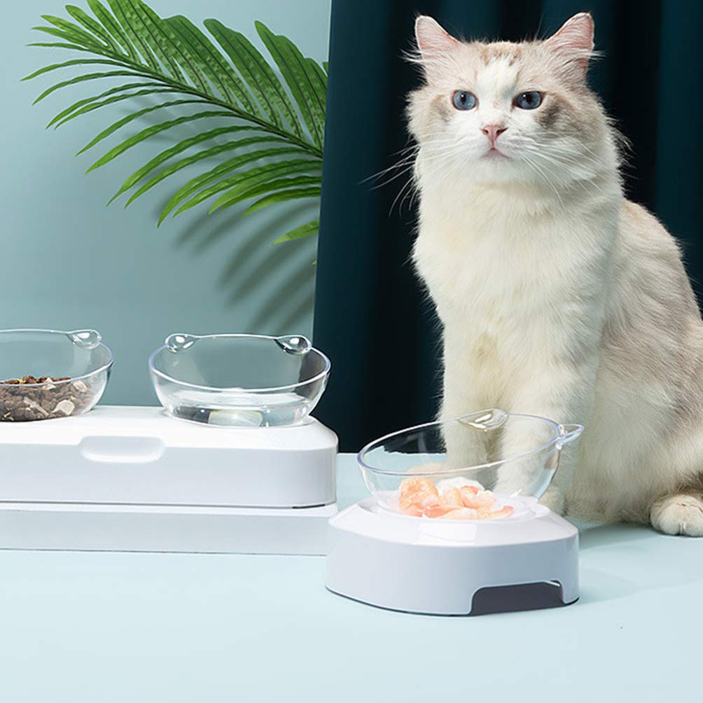 POPETPOP 1-Piece Slanted Pet Food and Water Bowl - Cat & Dog Feeder with Non-Slip Base - Perfect for Mealtime and Hydration at Home or Travel