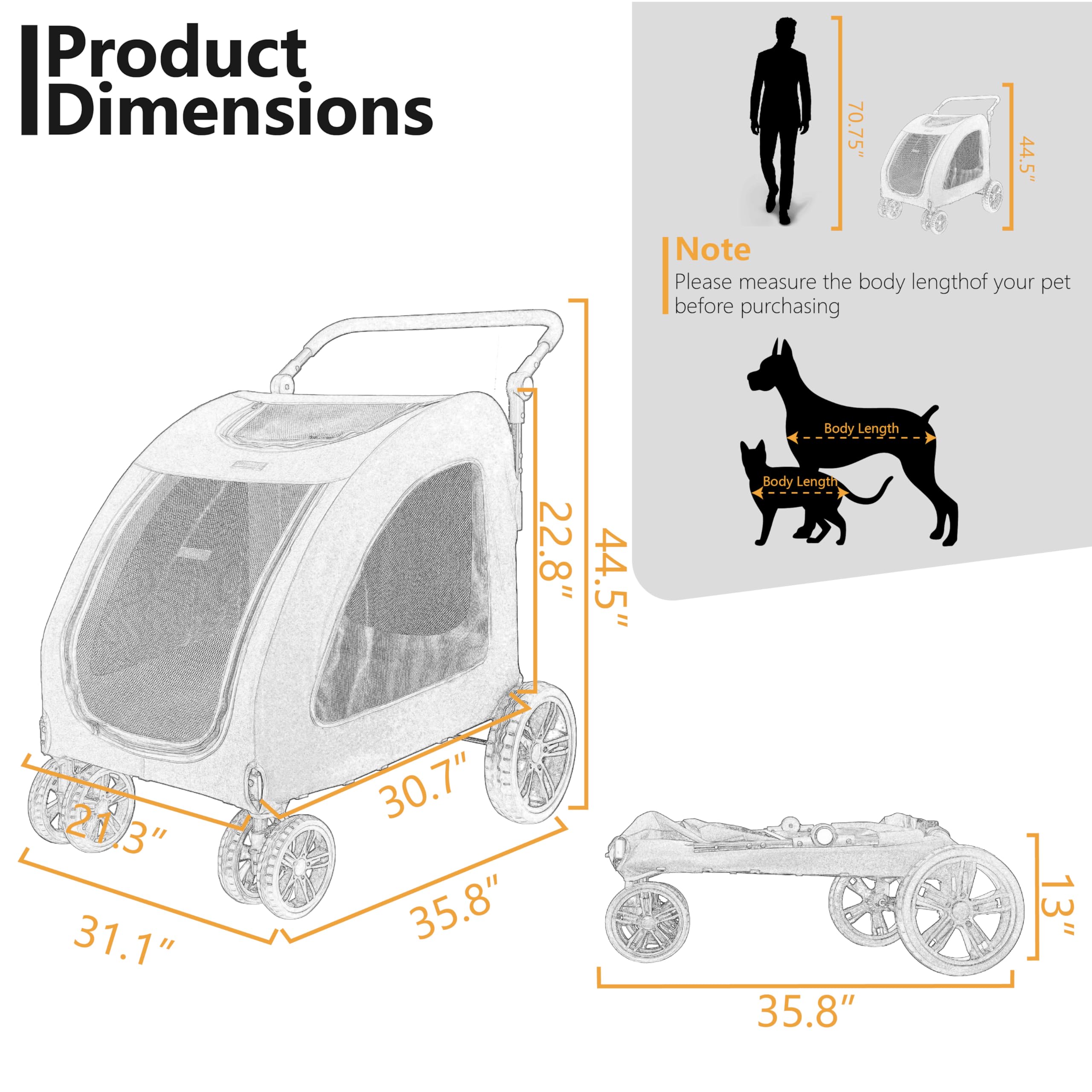 Foldable Pet Jogger Stroller for Large Dogs up to 110 lbs - Heavy Duty Universal Wheel Dog Stroller for Single or Multiple Medium & Large Breed Dogs (Black) | Perfect for Jogging, Walking, Shopping & Outdoor Adventures with Your Pet