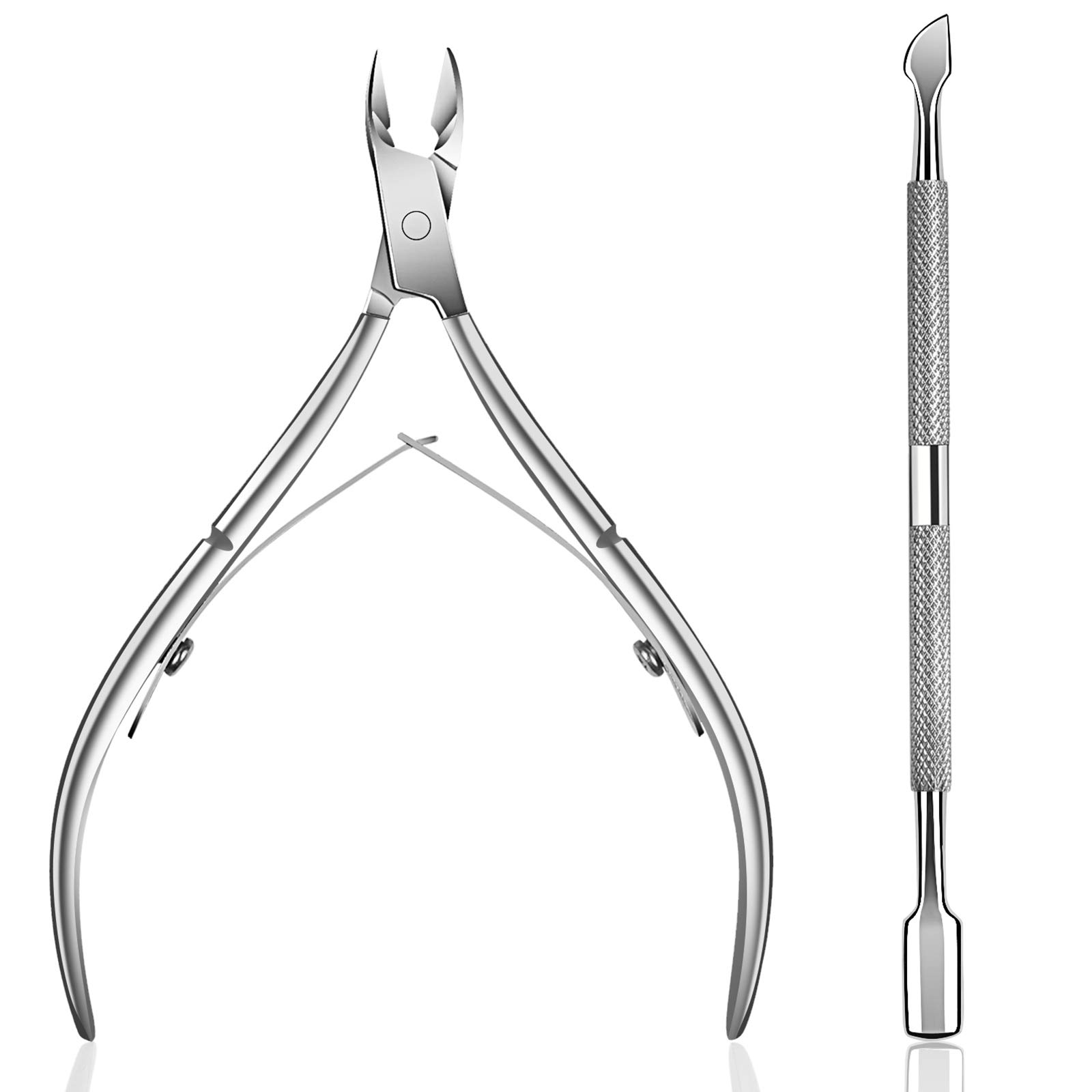 **Ejiubas Cuticle Pusher & Cutter Set - Surgical Grade Stainless Steel Cuticle Trimmer & Nipper for Professional Manicure & Pedicure - Durable Nail Care Tools for Fingernails & Toenails - Perfect for Salon, Home Use & DIY Gel Polish Removal**