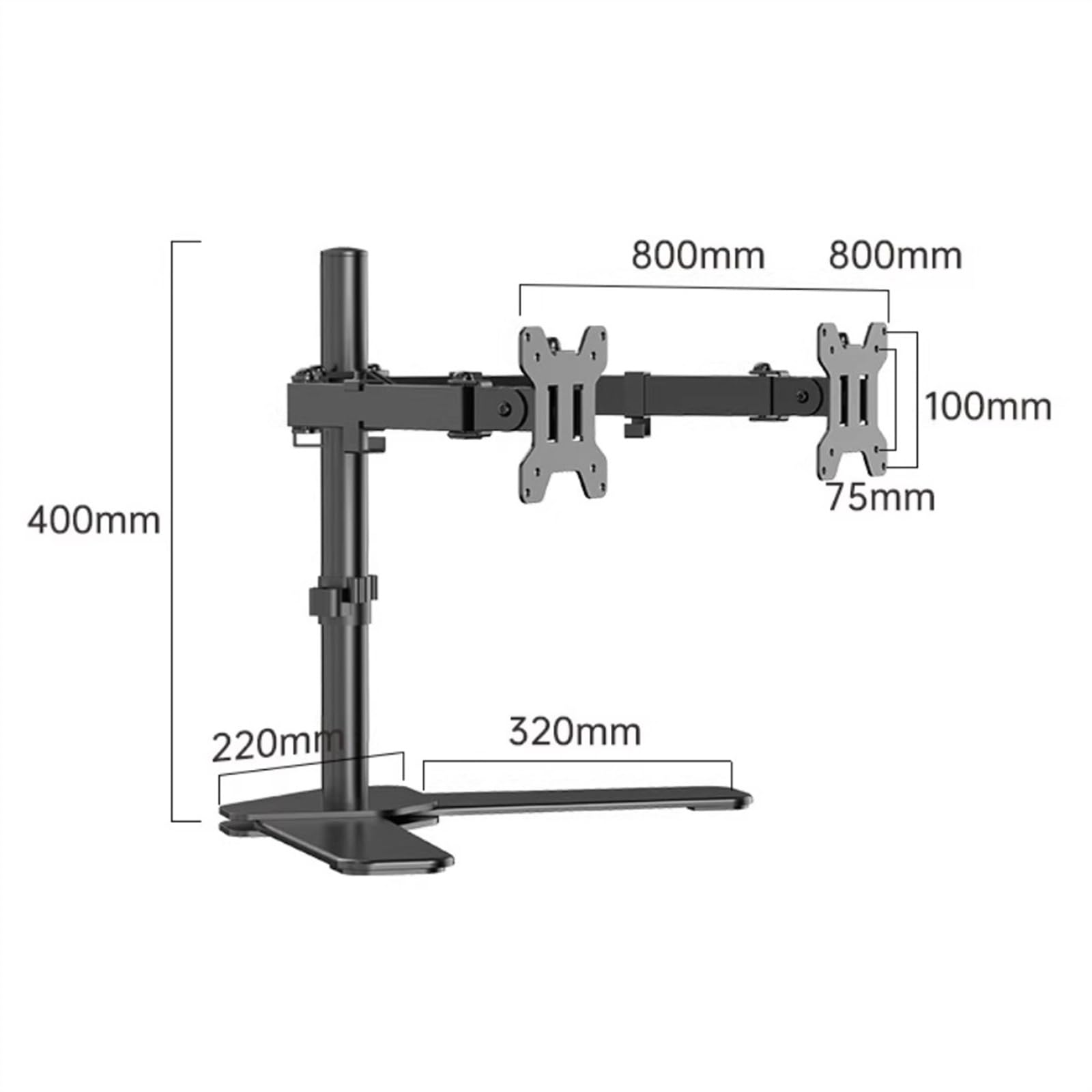 Adjustable Dual Monitor Stand for 2 Screens up to 30 inch - Heavy Duty Steel VESA Mount with Freestanding Base (26.4 lbs Capacity) - Perfect for Home Office, Gaming Setup & Workspace Ergonomics