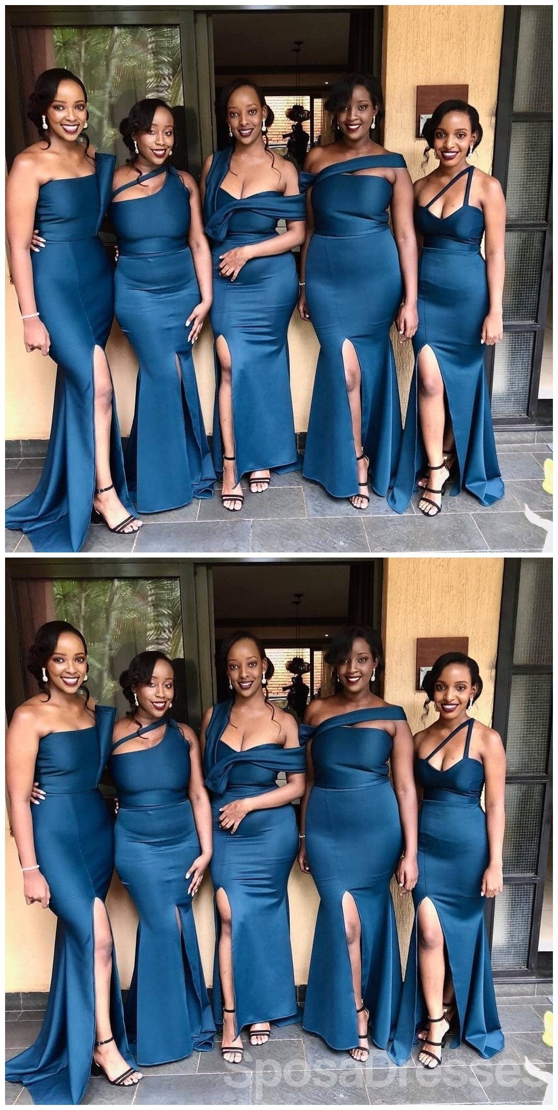 **Navy Blue Mismatched Mermaid Bridesmaid Dresses with Side Slit – Elegant & Affordable – WG639 – Perfect for Weddings, Prom & Formal Events**