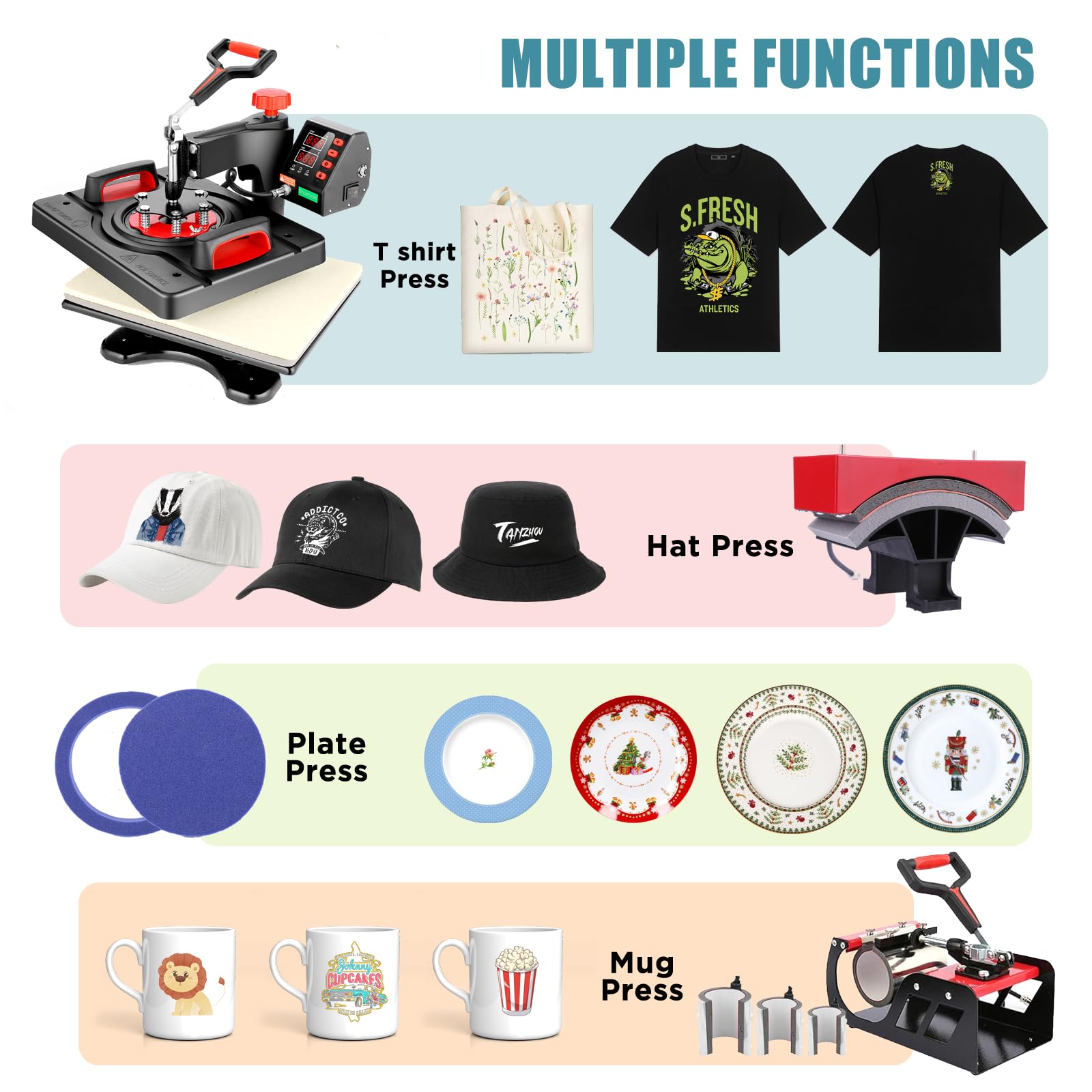 Upgraded 8-in-1 Digital Heat Press Machine 12x15 Inch - 360° Swing Away Multifunction Sublimation Transfer Machine with Tumbler Press for T-Shirts, Mugs, Hats & Plates - Perfect for Home & Commercial Use (DIY Crafts, Custom Apparel, Small Business Printing)