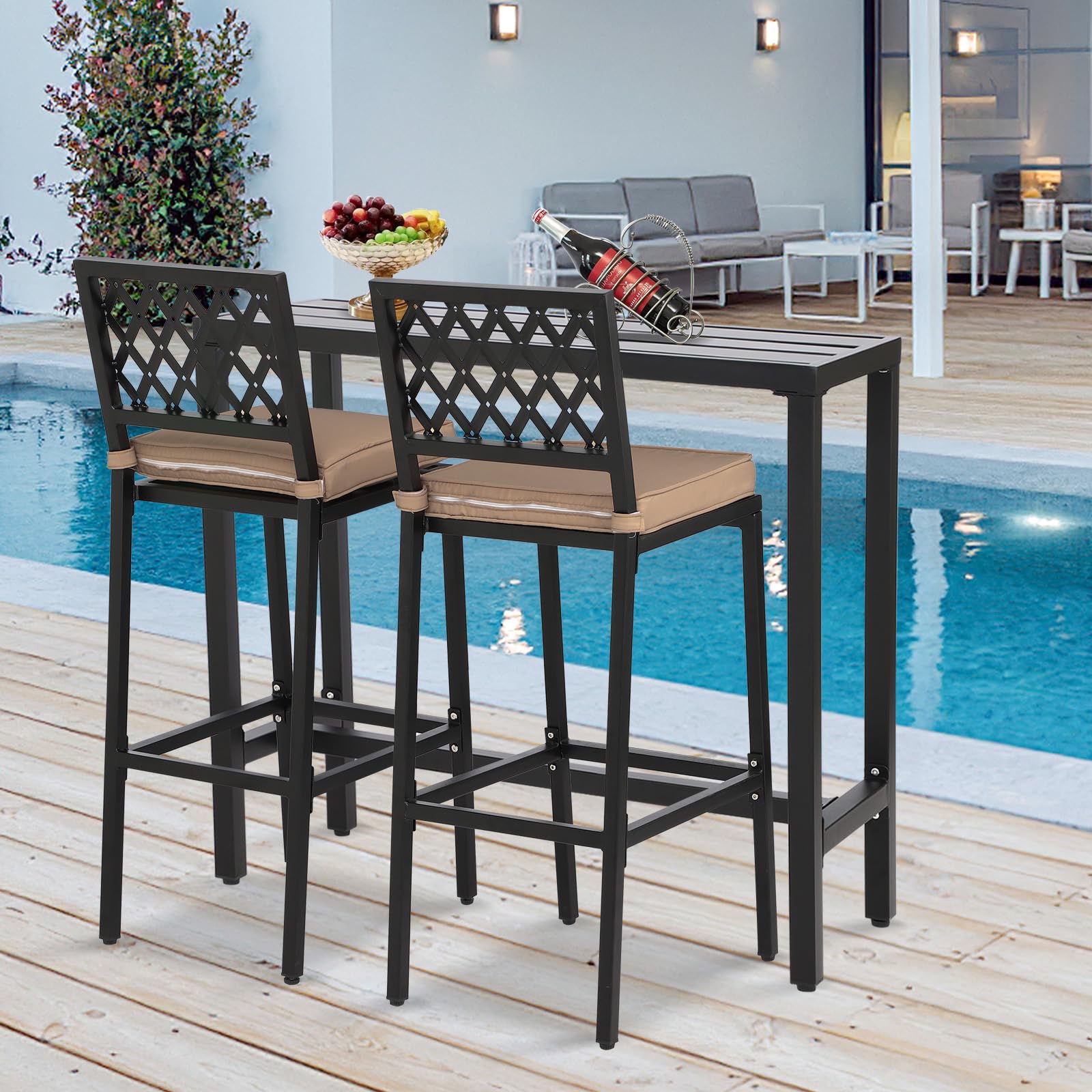 3-Piece Metal Outdoor Bar Set with Cushions - Patio Bar Table & Stools for Backyard, Porch, Balcony | Perfect for Entertaining, Dining Al Fresco, and Relaxing Outdoors