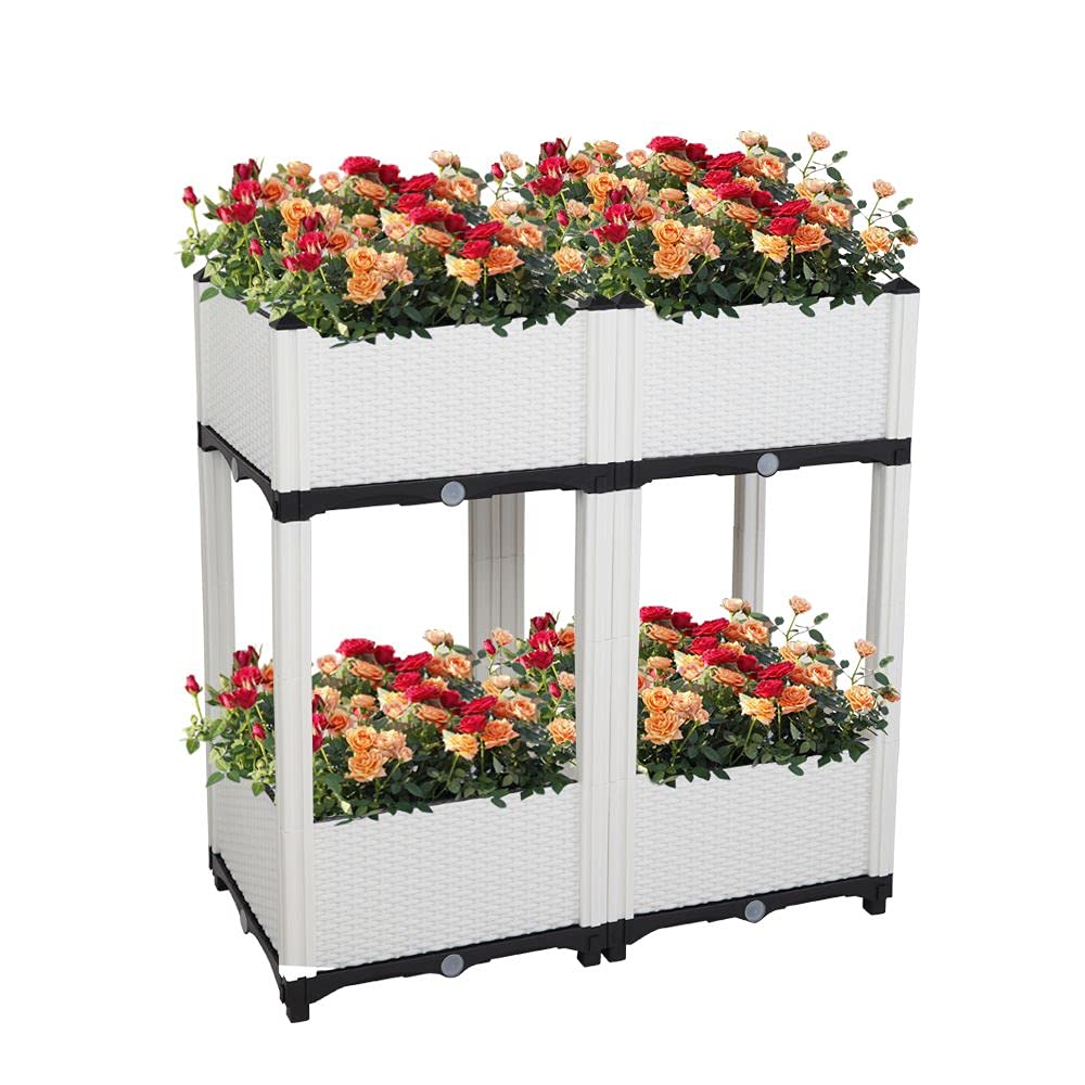 FRITHJILL 4-Piece Raised Garden Bed Set - Durable Plastic Elevated Planter Box for Outdoor, Patio, Balcony & Backyard Gardening - Perfect for Growing Herbs, Vegetables & Flowers