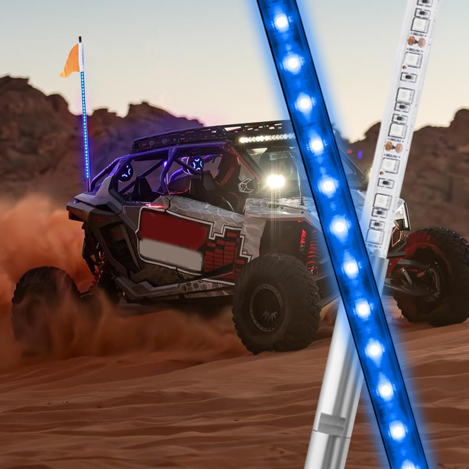 3ft LED Light Whip for ATV UTV - Blue LED Whip Lights for RZR Polaris Off-Road Vehicles, Sand Dune Buggies & 4x4 Trucks - Durable Off-Road Lighting Accessory for Night Riding & Trail Adventures