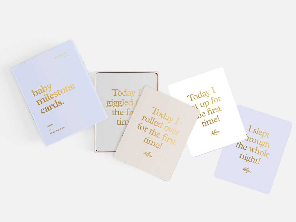 Gold Foil & Blues Baby Milestone Cards - 34-Piece Box Set for Newborn Photo Shoots & First Year Memories