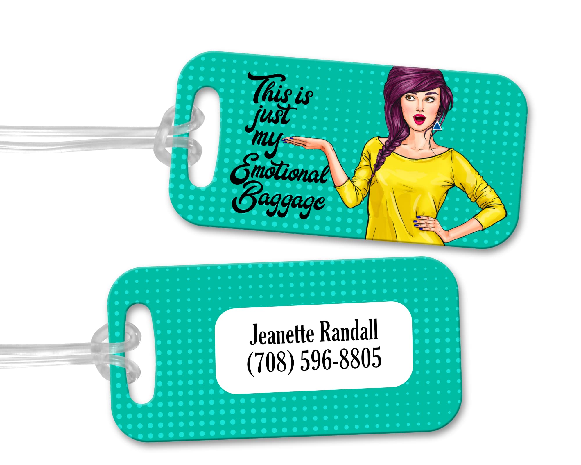 Funny Sarcastic Women's Pop Art Luggage Tag - 'This is Just My Emotional Baggage' - Perfect for Travel Accessories, Suitcase Identification & Unique Gifts