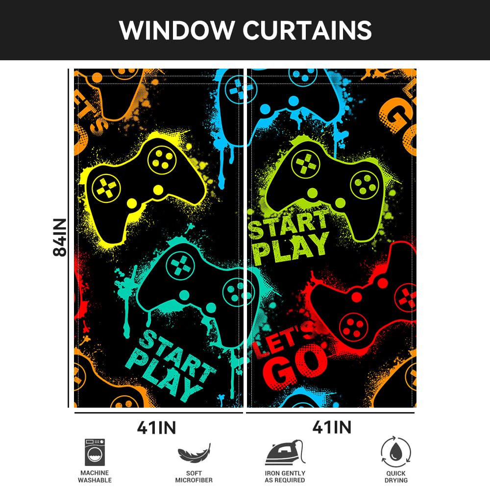 82x84 Inches Neon Game Controller Window Curtains for Gaming Room Decor - Modern Video Game Themed Blackout Drapes for Bedroom, Living Room & Teen Boys Room - 2 Panel Set for Ultimate Gaming Atmosphere