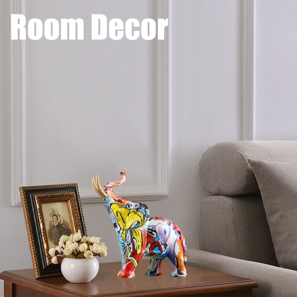 Creative Colorful Resin Elephant Statue - Hand-Painted Elephant Figurine for Home & Office Decor | Perfect for Living Room, Bedroom, Workspace & Gift Giving
