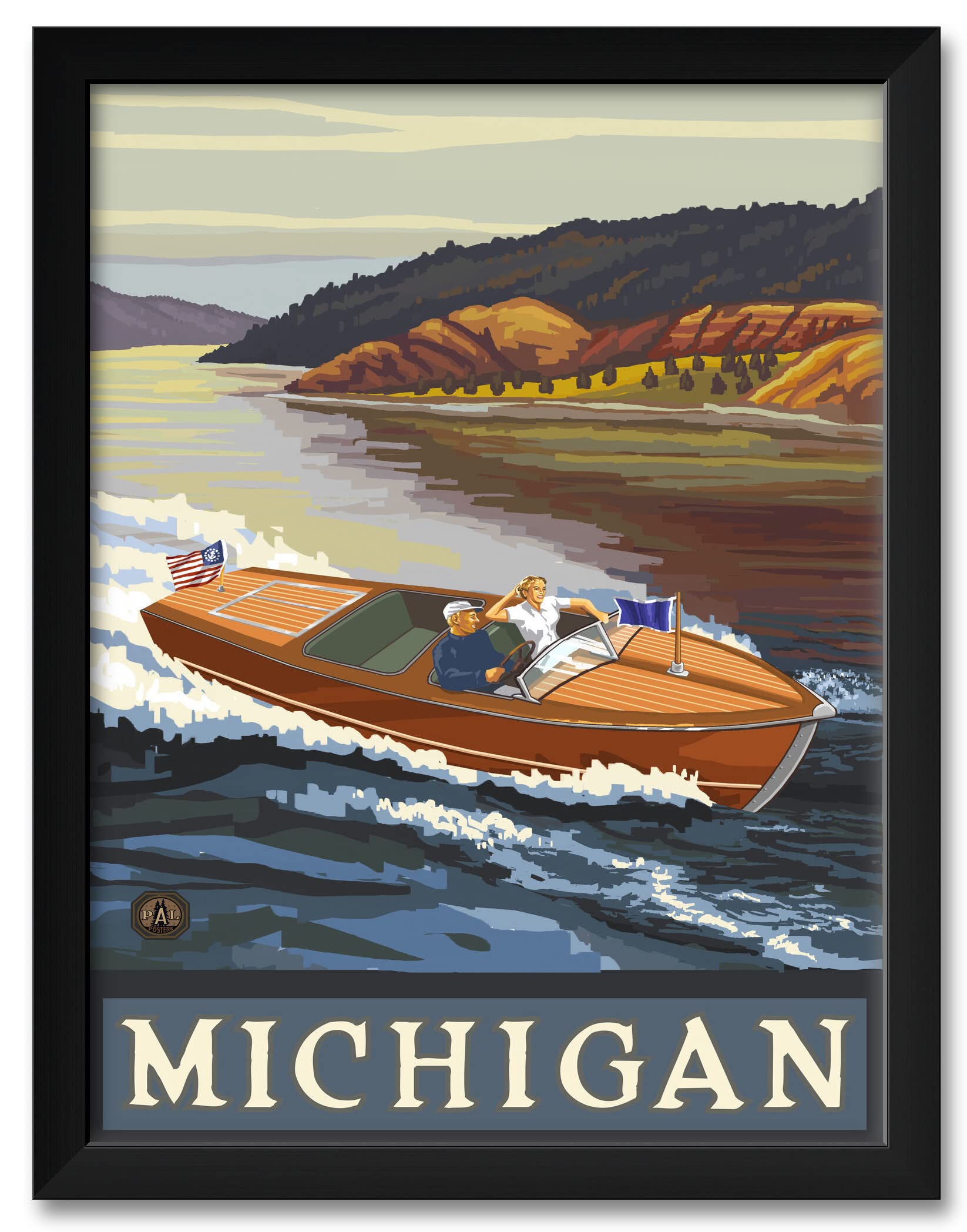 Michigan Wooden Boat Lake Framed Art Print 20x26 - Paul A. Lanquist Travel Artwork - Perfect for Lake House, Cabin, or Office Wall Decor
