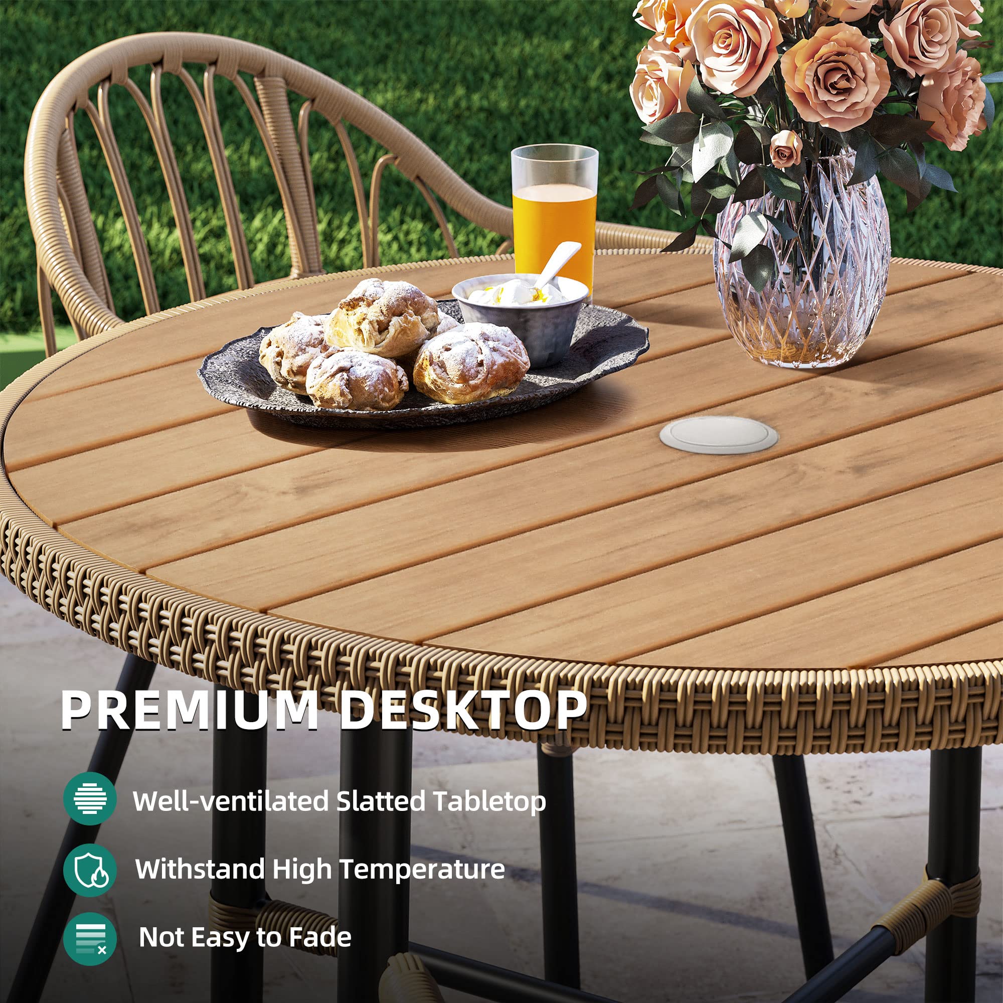 YITAHOME 5-Piece Outdoor Patio Dining Set - Wicker Rattan Table & Chairs for Backyard, Garden, Balcony - Includes Umbrella Hole | Perfect for Outdoor Entertaining, BBQ Parties & Relaxing in the Sun