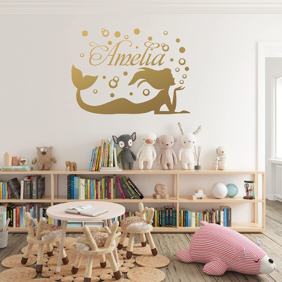 Mermaid Family Name Wall Stickers - Kids Room Decor for Bedroom & Nursery