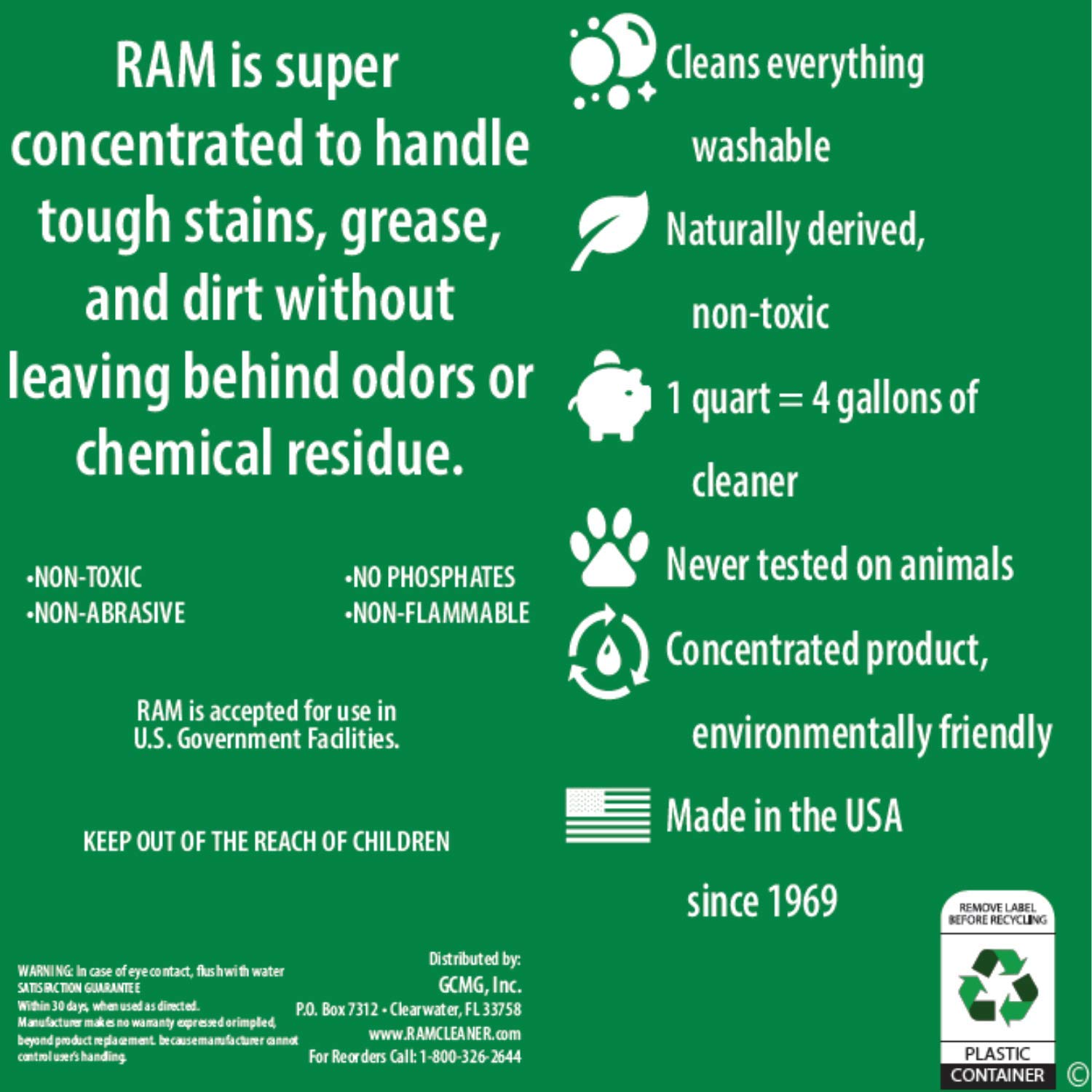 RAM All-Purpose Cleaner Concentrate - 6 Quart Bundle for Home, Kitchen, Bathroom & Office Cleaning | Eco-Friendly Multi-Surface Cleaner