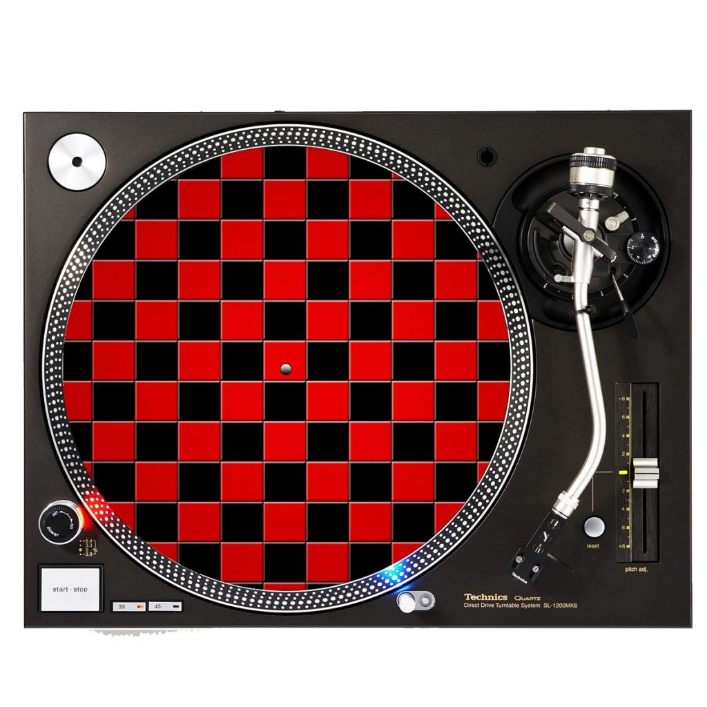 Premium Black & Red Checkerboard DJ Slipmat - Non-Slip Turntable Accessory for Vinyl Records, DJ Mixing & Scratch Performances