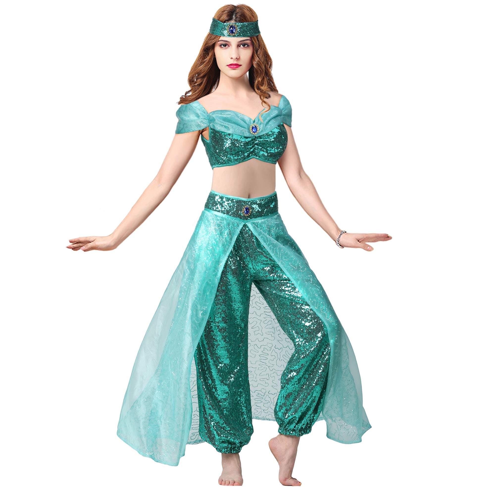 Pettigirl Women's Sequin Princess Costume Dress - Sparkly Party Gown with Matching Headband for Halloween, Cosplay, Birthday Parties & Dress-Up Play