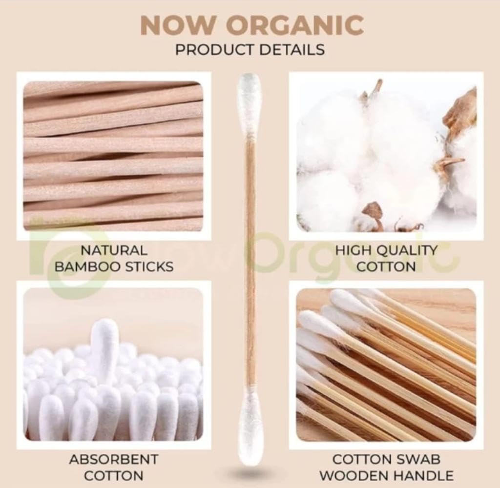 DCELLA Bamboo Cotton Swabs - 200 Count Eco-Friendly Double Tip Ear Buds with Sustainable Bamboo Sticks | Gentle for Ears, Makeup, Crafts & Baby Care | Biodegradable Cotton Swabs for Sensitive Skin & Hygiene