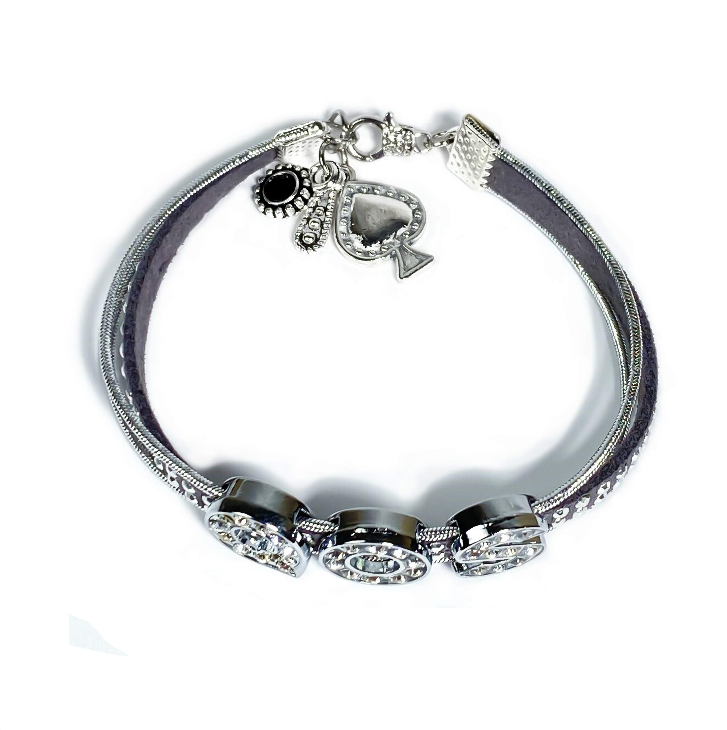 Hotwife Rhinestone Letter Studded Suede Bracelets - Queen of Spades, MFM, Vixen Jewelry for Swingers & Lifestyle Enthusiasts - Perfect for Parties, Clubs & Bold Fashion Statements