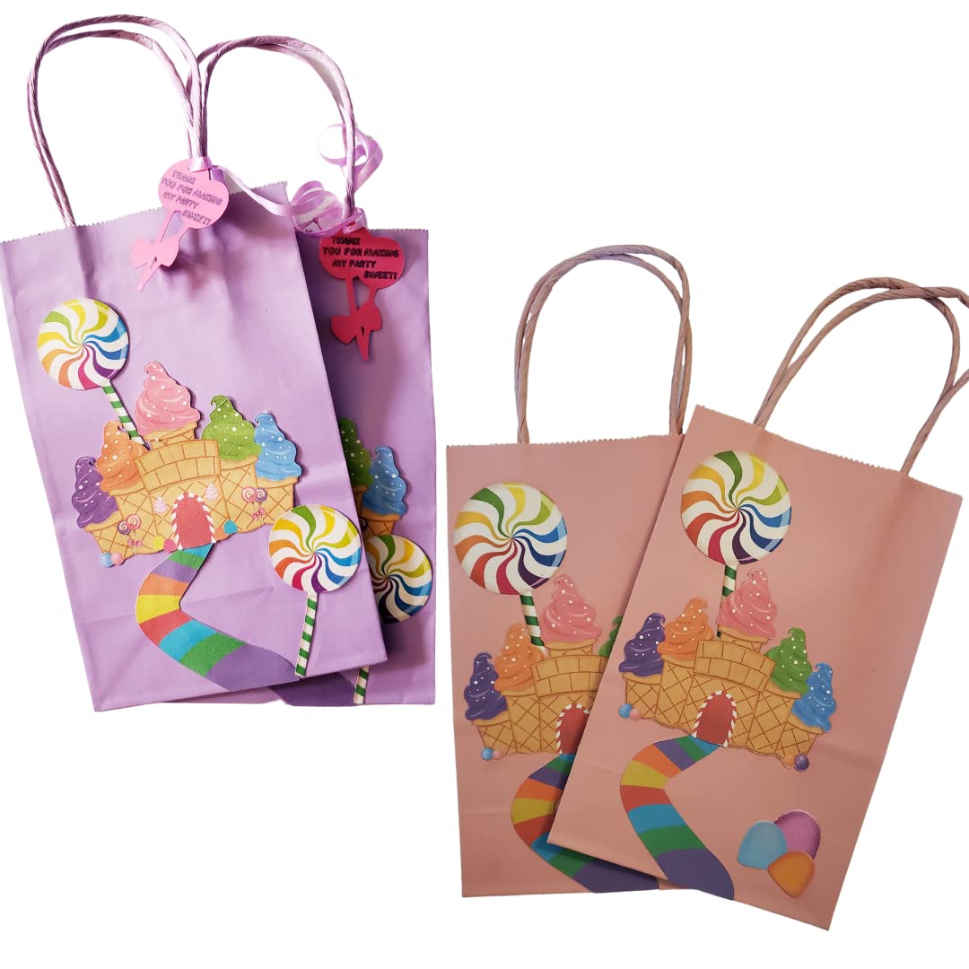 Candy Land Theme Party Goodie Bags - Set of 12 Treat Bags for Birthday Decorations, Candyland Candy Shoppe & Candy Castle Theme - Includes Gumdrops, Lollipops & Wrapped Candy - Perfect for 1st Birthday Parties, Baby Showers & Themed Events