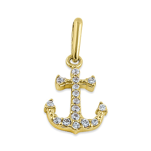 14K Solid Yellow Gold Anchor Pendant with Cubic Zirconia - Perfect for Nautical Gifts, Beach Jewelry & Everyday Wear