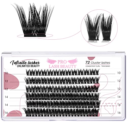 72 Pcs DIY Cluster Lashes - 2 in 1 Individual Eyelash Extensions | Blush Style Fluffy & Super Thin Band | Reusable, Soft & Comfortable for Natural Look (Blush-D-10-16mix) | Perfect for Weddings, Parties & Daily Wear