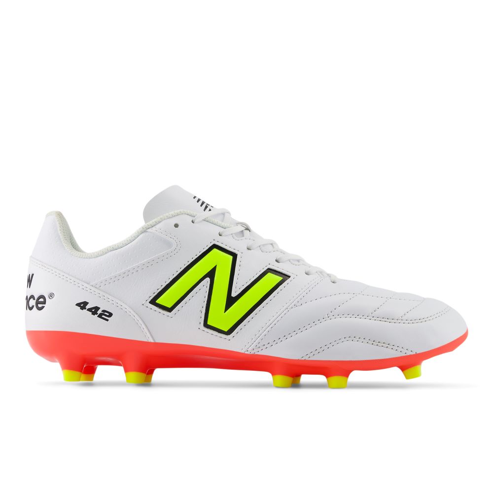 New Balance 442 Team FG 2E V2 Football Cleats for Men - White/Energy Red/Hi-Lite - Wide Fit Soccer Shoes for Artificial Grass & Firm Ground - Perfect for Training & Matches