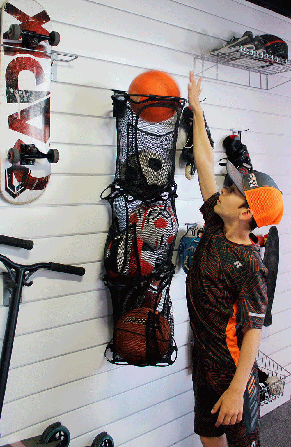 ProRack Ball Organizer with Slatwall Hooks - Heavy Duty Sports Equipment Storage for Basketball, Soccer & Volleyball Balls - Perfect for Garage, Gym & Sports Club Organization