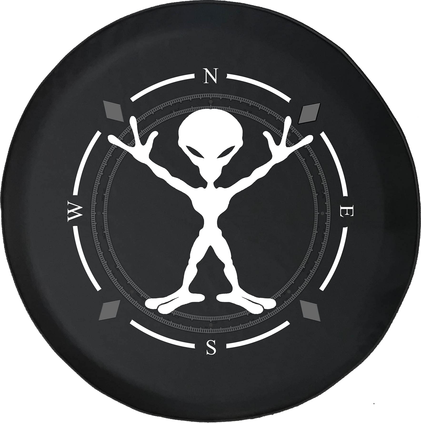 American Unlimited Spare Tire Cover with Compass & Alien Outer Space Design - Universal Fit for SUV, Trailer, RV & Most Vehicles - Perfect for Road Trips, Camping & Off-Road Adventures