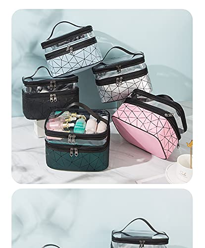 FASTUNBOX Waterproof Makeup Toiletry Bag - Double Layer Cosmetic Organizer for Travel, Wedding & Gym - Unisex Polyester Storage Pouch (Multi Color) - Perfect for Makeup Artists, Brides & Travelers