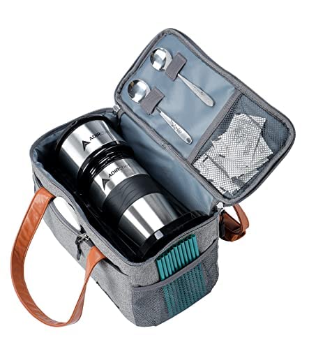 Adir Mini Single Serve Travel Coffee Maker Pouch Organizer - Portable Coffee Pouch for Travel, Camping & Office | Compact Lunch Bag for Grab & Go Daily Use | Perfect for Commuters, Hikers & Outdoor Enthusiasts (Grey & Brown)