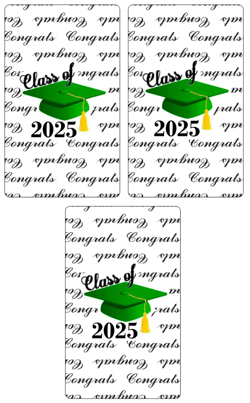 60pcs Class of 2025 Graduation Cap Mini Candy Bar Wrappers - Green DIY Chocolate Bar Stickers & Labels (Candy Not Included) | Made in USA | Perfect for Graduation Parties, School Events & Celebration Favors