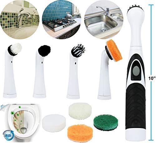 Greenco Electric Scrub Brush with 4 Replaceable Heads - Power Spin Scrubber for Bathroom, Tile & Grout Cleaning - Auto Cleaning Brush for Kitchen, Shower & Household Deep Cleaning - New Improved Version