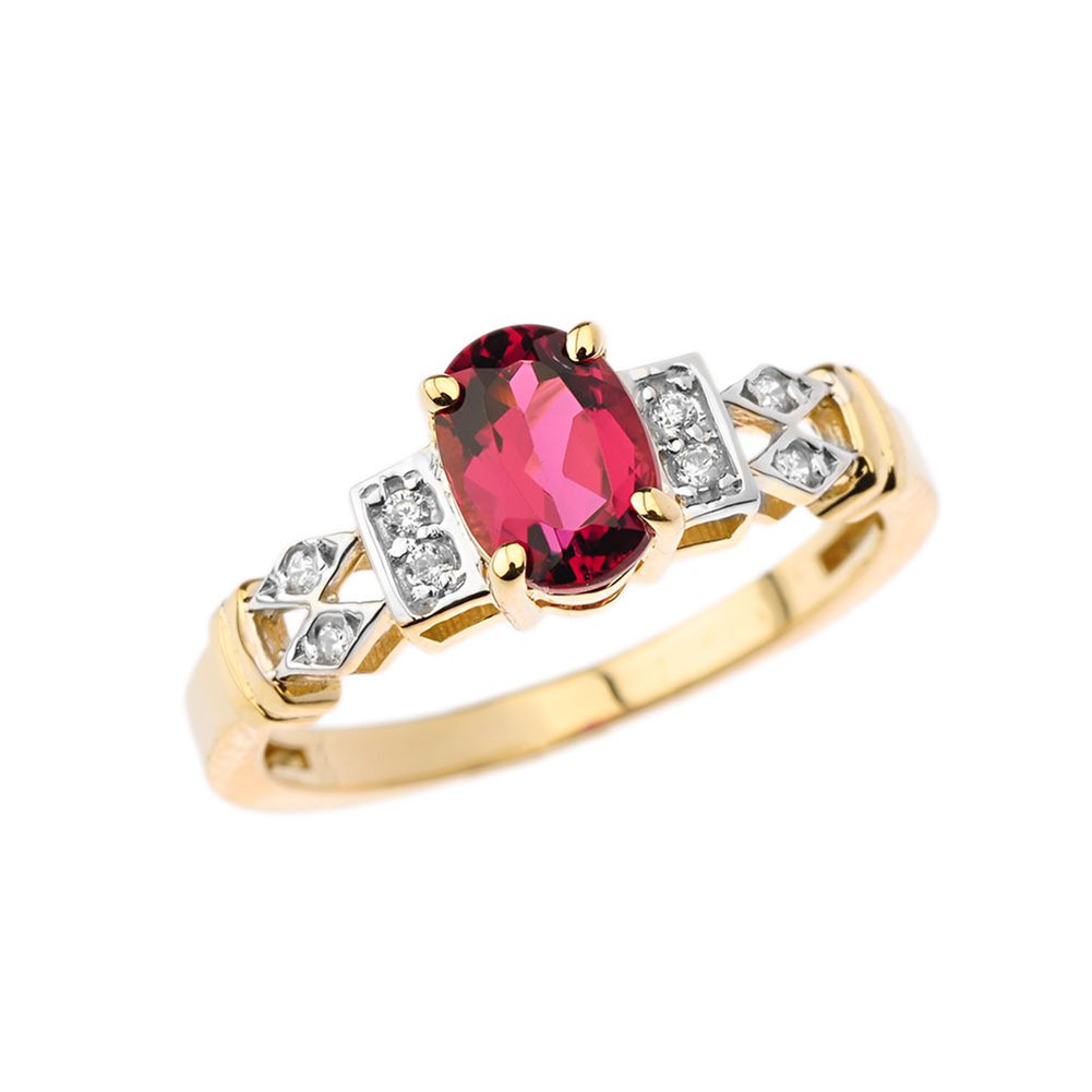 10K Yellow Gold Solitaire Pink Tourmaline and Diamond Engagement Ring for Women - Perfect for Proposals, Anniversaries & Valentine's Day Gifts