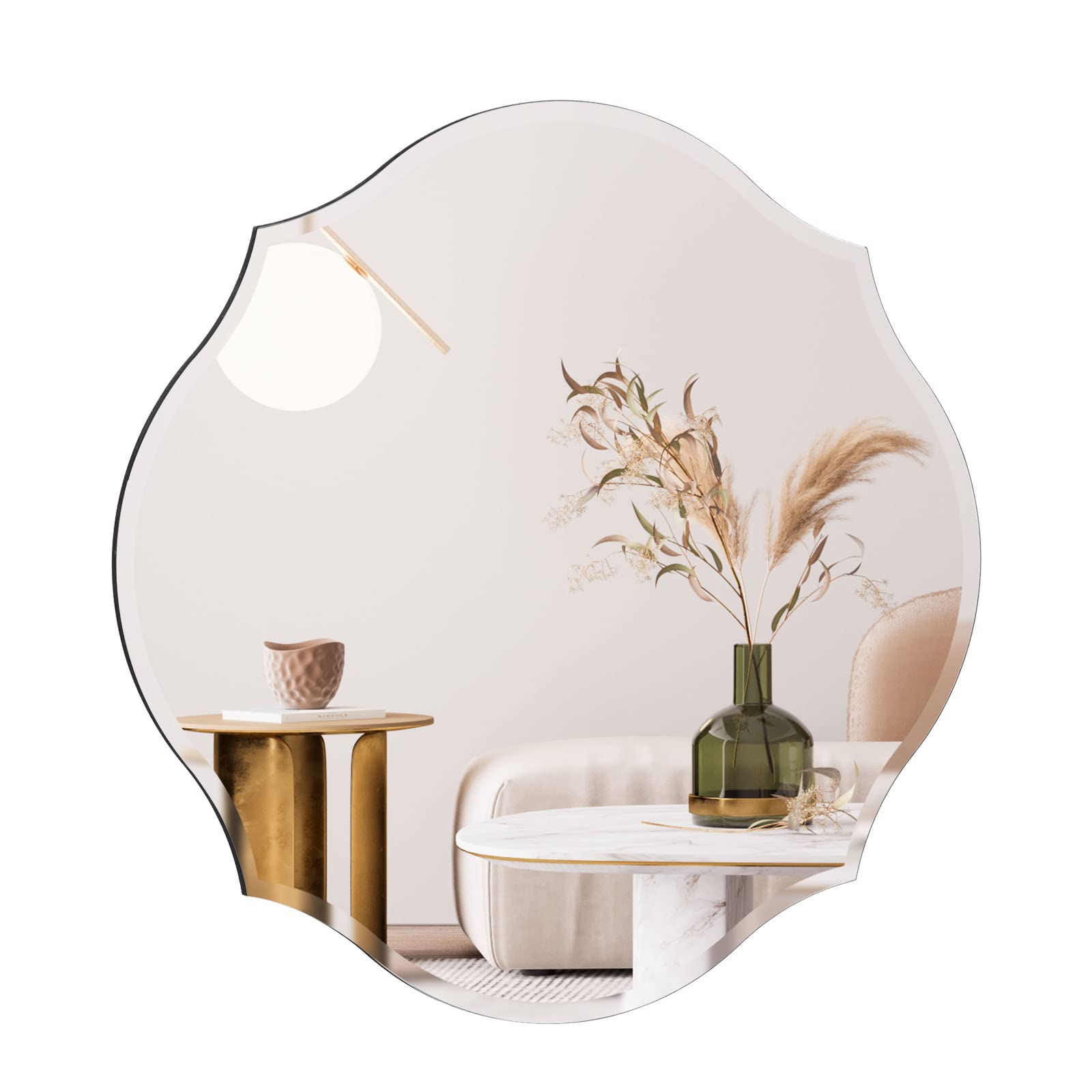 Muzilife 27x27 Inch Beveled Edge Round Wall Mirror - Silver Frameless Decorative Mirror with MDF Backing for Bathroom Vanity, Bedroom Decor, Living Room & Home Interior Design | Perfect for Makeup, Dressing Area and Wall Decor