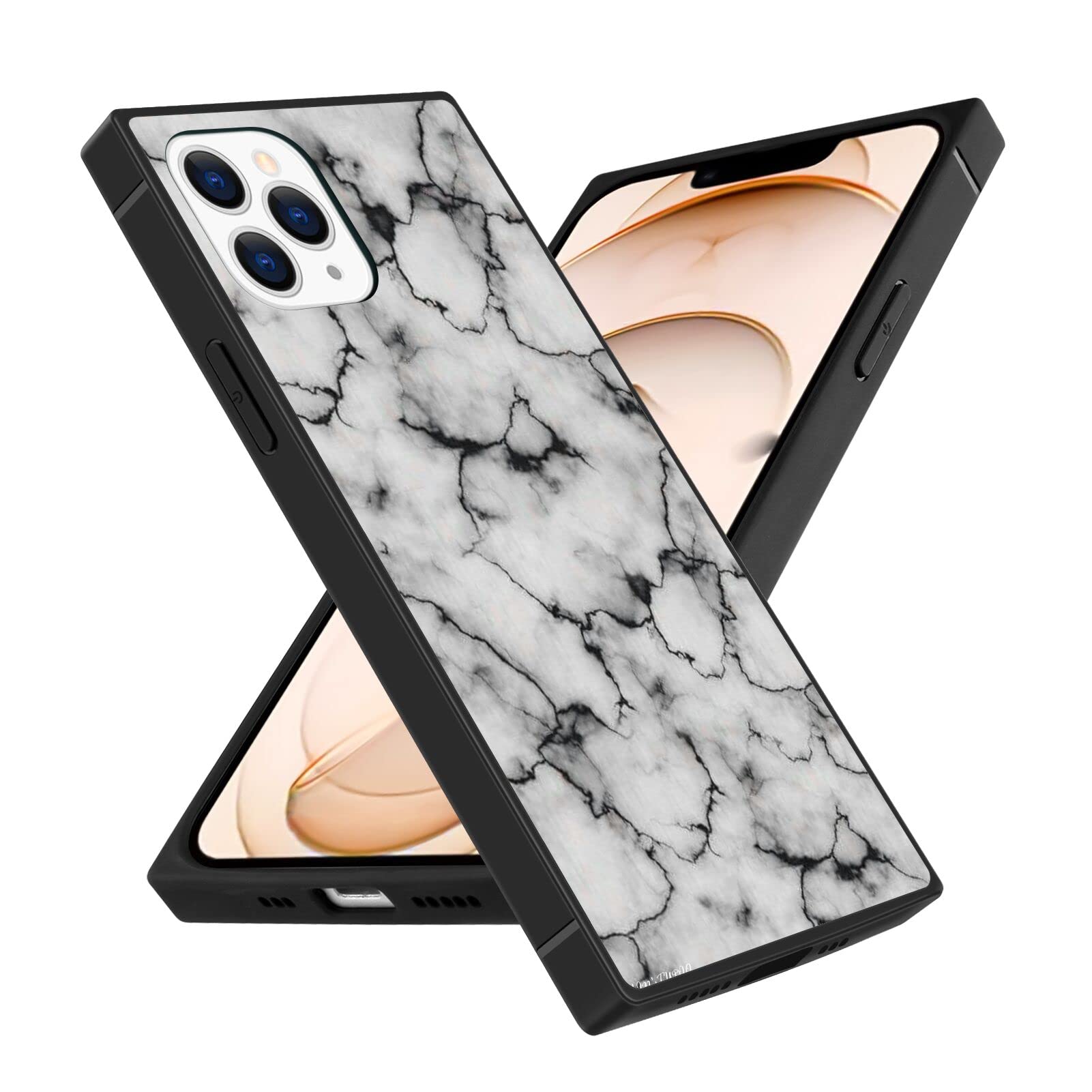 LIUYUQI Square iPhone 13 Pro Max Case - White Marble Black Texture with Black Frame | Slim Soft TPU Shockproof Protective Phone Cover | Perfect for Work, Travel & Everyday Use