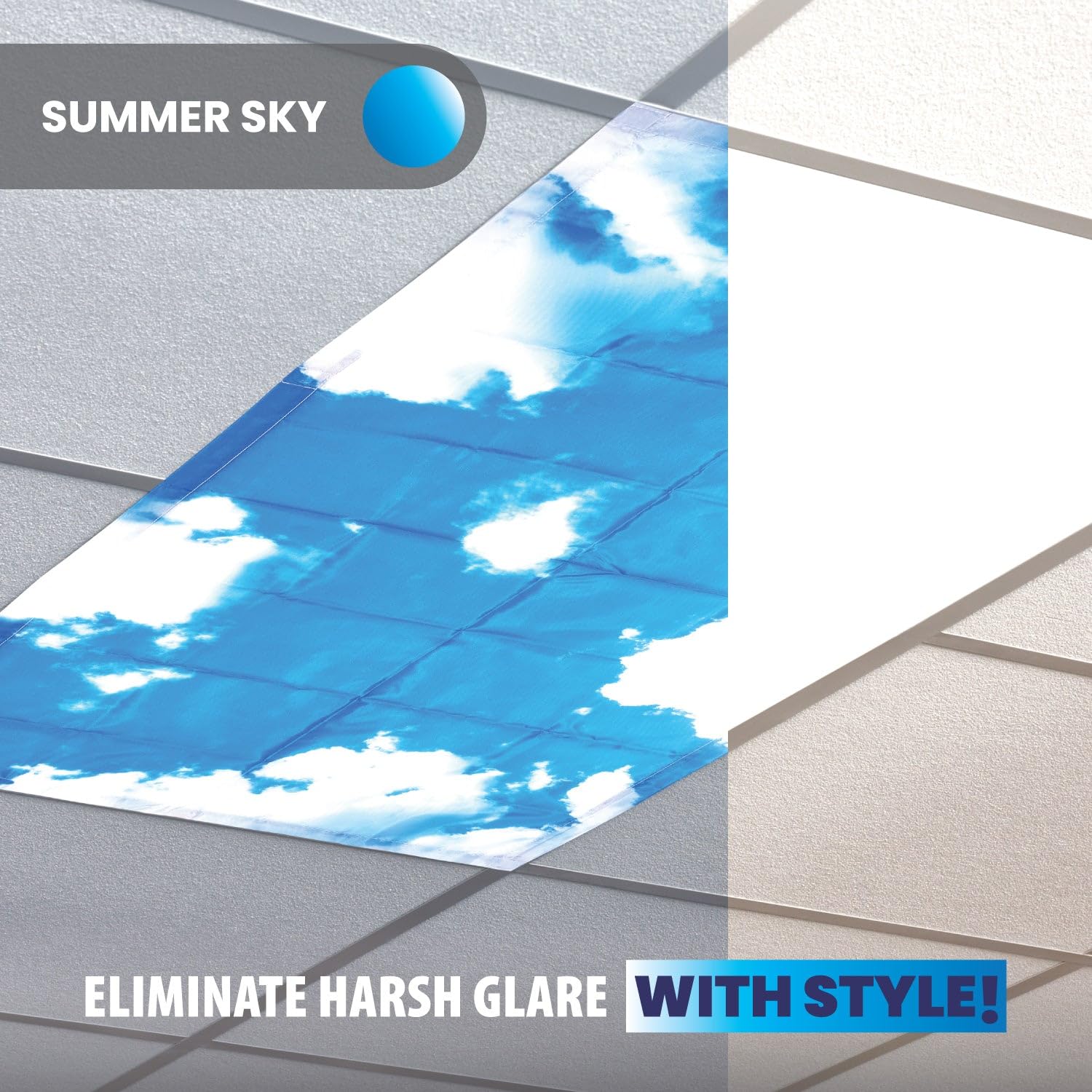 ShadeOn 2x4 ft Magnetic Fluorescent Light Covers for Ceiling Lights (8-Pack) - Classroom & Office Lighting Solution - Reduce Glare & Eye Strain - Summer Sky Design for Relaxing Atmosphere