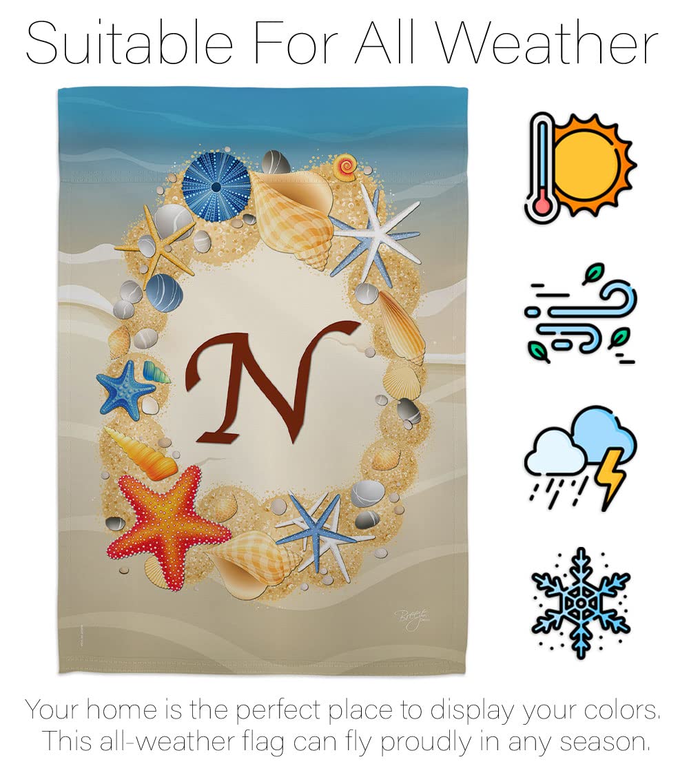 Summer N Initial Coastal Beach House Flag Set - 28x40in for Outdoor Decor