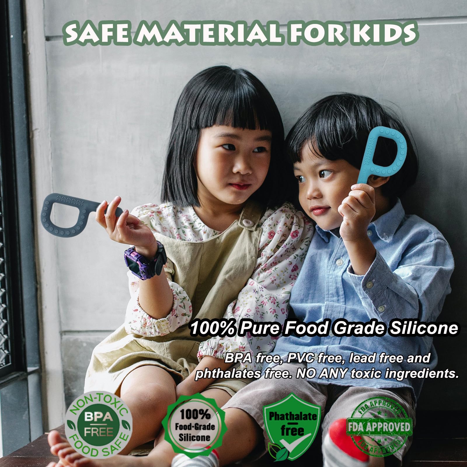 Sensory Chew Toys for Autistic Kids & Adults - 4 Pack P-Shaped Teething Toys for Babies 3-12 Months | BPA-Free Silicone Oral Motor Stimulation Necklaces | Perfect for Teething Relief, Anxiety & Sensory Processing Disorder