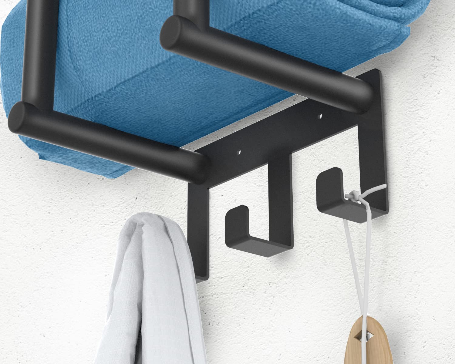 Black Wall Mounted Bathroom Towel Rack with Metal Shelf & 3 Hooks - Space Saving Storage Solution for Small Bathrooms, Perfect for Hanging Towels, Robes & Accessories in Compact Spaces