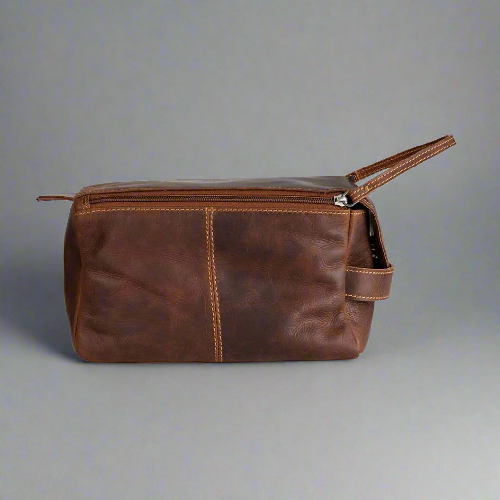 Premium Leather Darwin Travel Wash Bag for Men & Women - Durable Toiletry Organizer for Bathroom, Gym, Camping & Business Trips